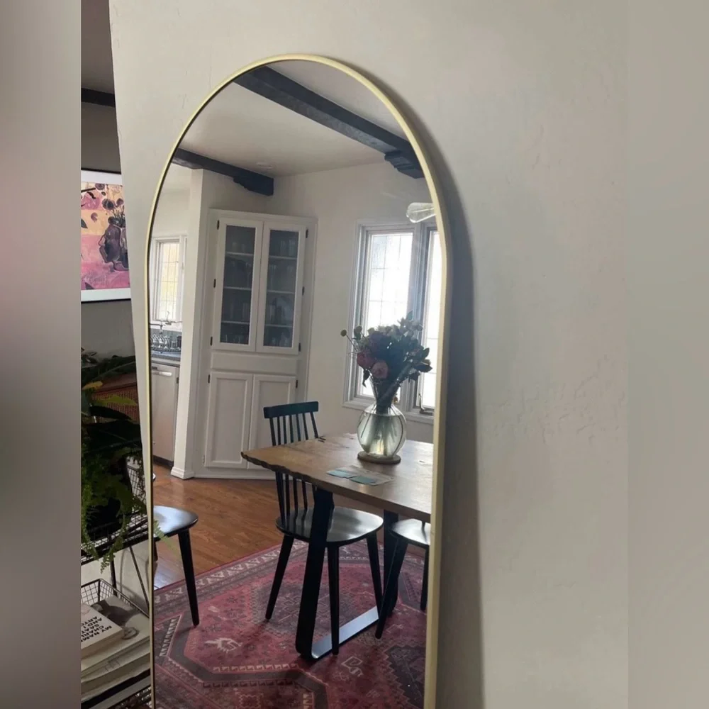 NEW West Elm Full Length Arched Gold Framed Boho Floor / Wall Mirror - 65